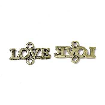 Tibetan Style Alloy Connector Charms, Word LOVE Links, Antique Bronze, 14x24x1.5mm, Hole: 2mm