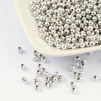 Plating Acrylic Beads, Round, Silver Plated, 4mm, Hole: 1mm, about 14000pcs/500g