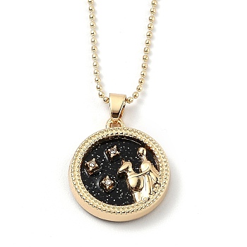 Alloy Rhinestone Pendant Necklaces, with Resin and Ball Chains, Flat Round with Constellation/Zodiac Sign, Golden, Black, Virgo, 18.31 inch(46.5cm)