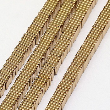 Electroplate Non-magnetic Synthetic Hematite Heishi Beads Strands, Thin Slice Flat Square Beads, Grade A, Golden Plated, 4x4x1mm, Hole: 1mm, about 400pcs/strand, 16 inch