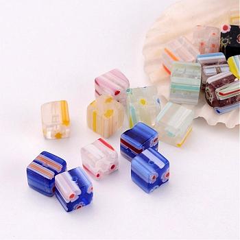 Handmade Millefiori Glass Cube Beads, Mixed Color, 6x6x6mm, Hole: 1mm