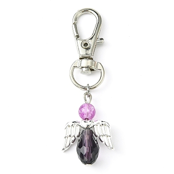 Angel Glass Pendant Decoration, with Alloy Swivel Lobster Claw Clasps, Indigo, 58mm