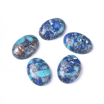 Assembled Synthetic Silver Line Turquoise & Lapis Lazuli & Imperial Jasper Cabochons, Oval, Dyed, 30x22x7~8mm