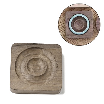 Walnut Wooden Bangle Bracelet Finger Ring Diplay Holder Tray, Square, Coffee, 94x94.5x20mm, Bracelet Groove: 39~78mm, Ring Tray: 33mm