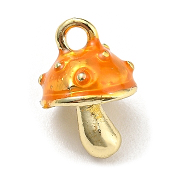 Alloy Charms, with Enamel, Golden, Mushroom Charms, Orange, 13x9x8.5mm, Hole: 1.8mm