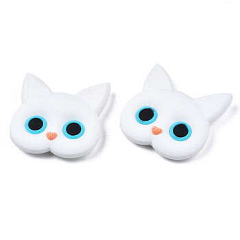 Silicone Snap Button, with Plastic & Iron Snap Caps, Garment Buttons, Cat, White, 55x52x13mm