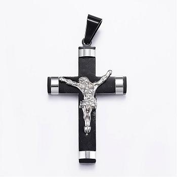 304 Stainless Steel Big Pendants, For Easter, Cross with Jesus, Gunmetal & Stainless Steel Color, 58x36x6mm, Hole: 12x6.5mm