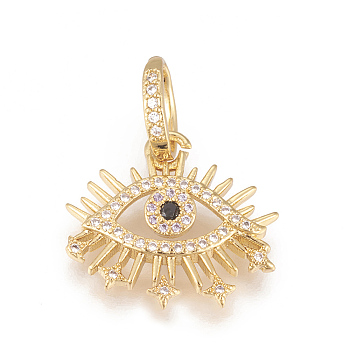 Brass Micro Pave Cubic Zirconia Pendants, Long-Lasting Plated, Lead Free & Cadmium Free & Nickel Free, Evil Eye, Colorful, Real 18K Gold Plated, 18.5x21x3mm, Hole: 8x4.5mm