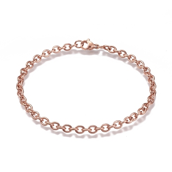 304 Stainless Steel Cable Chain Bracelets, with Lobster Claw Clasp, Rose Gold, 7-7/8 inch(20cm)