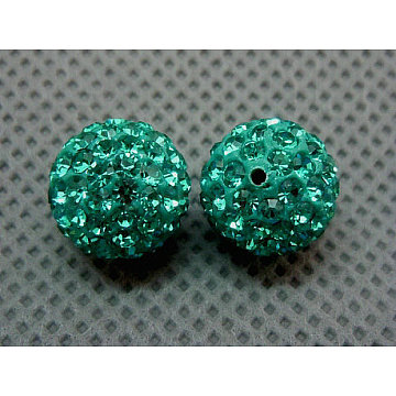 Czech Glass Rhinestones Beads, Polymer Clay Inside, Half Drilled Round Beads, 229_Blue Zircon, 6mm, Hole: 1.2mm(X-RB-E482-6mm-229)