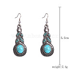 Bohemian Style Alloy Synthetic Turquoise Dangle Earrings, Antique Silver, Teardrop, 55mm(FS-WG7654C-01)