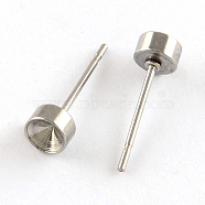 201 Stainless Steel Stud Earring Settings, with 304 Stainless Steel Pins, Stainless Steel Color, Fit for SS25(5.44~5.61mm) rhinestone, 6mm, Pin 0.8mm(STAS-S041-04)