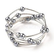 Fashion Wrap Bracelets, Glass Pearl Bracelets with Tube Beads, Gray, Bracelet: about 60mm inner diameter(X-J-JB00041-11)