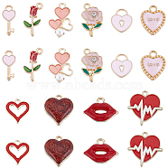 80Pcs 10 Style Alloy Enamel Pendants, with Rhinestone and Acrylic Beads, Rose/Lip/Heart, for Valentine's Day, Mixed Color, 13~21x7~21x1.5~5mm, hole: 1.5~4mm, 8pcs/style(ENAM-SC0004-52)