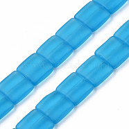 Transparent Frosted Glass Beads Strands, Square, Dodger Blue, 12x12x5mm, Hole: 0.9mm, about 50pcs/strand, 24.02 inch(61cm)(FGLA-S001-01)