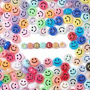DIY Smiling Face Stretch Bracelet Making Kit, Including Flat Round Acrylic Beads, Elastic Thread, Mixed Color, Beads: 10x6mm, Hole: 2mm, 675pcs/box(DIY-YW0007-61)