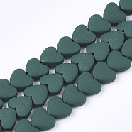 Spray Painted Non-magnetic Synthetic Hematite Beads Strands, Heart, Dark Green, 5x6x3mm, Hole: 0.5mm, about 75pcs/strand, 15.7 inch(G-T116-05-14)