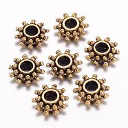 Tibetan Style Spacer Beads, Flower, Antique Golden, Lead Free & Cadmium Free & Nickel Free, 9x3mm, Hole: 2.5mm(GLFH10384Y-NF)