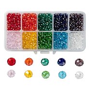10 Colors Electroplate Glass Beads, AB Color Plated, Faceted, Rondelle, Mixed Color, 4x3mm, Hole: 0.4mm, 10 colors, 200pcs/color, 2000pcs/box(EGLA-JP0002-01B-4mm)