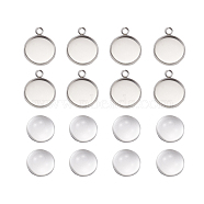 DIY Pendants Making, with Tibetan Style Alloy Pendant Cabochon Settings and Clear Half Round Glass Cabochons, Flat Round, Platinum, Cabochons: 14x7mm, Settings: 19.5x16x2mm, Hole: 2.2mm, 2pcs/set(DIY-X0292-72P)
