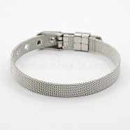 Fashionable Unisex 304 Stainless Steel Watch Band Wristband Bracelets, with Watch Band Clasps, Stainless Steel Color, 8-1/4 inch(210mm), 14x1.4mm(BJEW-F065E-01)