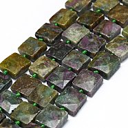 Natural African Jade Beads Strands, Faceted, Square, 9.5~12x9~12x5~6mm, Hole: 0.8mm, about 29~34pcs/strand, 15.94~16.54 inch(40.5~42cm)(G-F725-16)