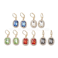 Brass Micro Pave Cubic Zirconia Leverback Earring, with Glass Finding, Rectangle, Mixed Color, 41x16mm(EJEW-C077-10KCG)