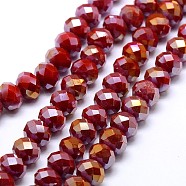 Electroplate Opaque Solid Color Crystal Glass Rondelle Beads Strands, Faceted, AB Color Plated, Dark Red, 10x7mm, Hole: 1mm, about 70pcs/strand, 20 inch(EGLA-F047A-04AB)
