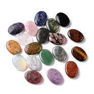 Natural & Synthetic Mixed Gemstone Pendants, Flat Oval Charms, 35x25~25.5x6.5~8.5mm, Hole: 1.5~1.6mm(G-M395-03)