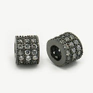 Brass Cubic Zirconia Beads, Column, Gunmetal, 6x5mm, Hole: 3mm(ZIRC-F001-72B)