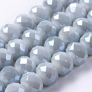 Electroplate Glass Beads Strands, Imitation Jade, Faceted Rondelle, WhiteSmoke, 10x8mm, Hole: 1mm, about 63~65pcs/strand, 19.2~20 inch(48~50cm)(EGLA-D020-10x8mm-47)