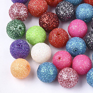 Acrylic Beads, with Glitter Powder, Round, Mixed Color, 8mm, Hole: 0.5mm(OACR-T005-116-8mm)