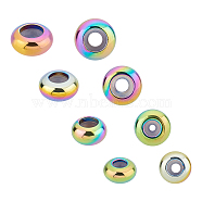Vacuum Plating 304 Stainless Steel Beads, with Plastic, Slider Beads, Stopper Beads, Rondelle, Rainbow Color, 6~9x3~4.5mm, Hole: 2.5mm, 24pcs/box(STAS-UN0014-44M)