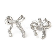 Brass Stud Earrings, with Clear Cubic Zirconia for Women, Bowknot, Platinum, 27x24mm(EJEW-D109-03P)