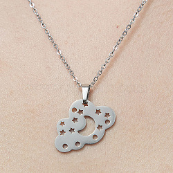 201 Stainless Steel Hollow Cloud with Star Pendant Necklace, Stainless Steel Color, 17.72 inch(45cm)(NJEW-OY001-76)