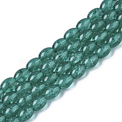 Transparent Crackle Glass Beads Strands, Oval, Medium Sea Green, 8x5.5~6mm, Hole: 1mm, about 100pcs/strand, 31.4 inch(X-DGLA-S085-6x8-17)