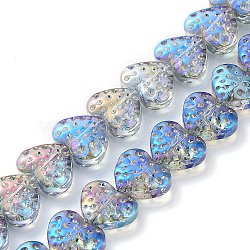 Electroplate Transparent Glass Beads Strands, Heart, Dodger Blue, 15x13mm, Hole: 1.2mm, about 50pcs/strand, 25.59''(65cm)(EGLA-R114-02A-FR01)