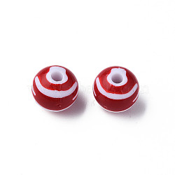 Opaque Striped Acrylic Beads, Round, FireBrick, 11.5x10.5mm, Hole: 2.5mm, about 549pcs/500g(MACR-S373-27A-01)