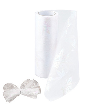 Autumn Theme Maple Leaf Pattern Organza Ribbon, Tulle Fabric Roll, for Wedding Party Decorat & Crafts, White, 15cm, about 10yards/roll(9.144m/roll)
