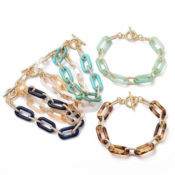 Acrylic & Aluminum Paperclip Chain Bracelets, with 304 Stainless Steel Toggle Clasps, Mixed Color, 7-3/4 inch(19.8cm)