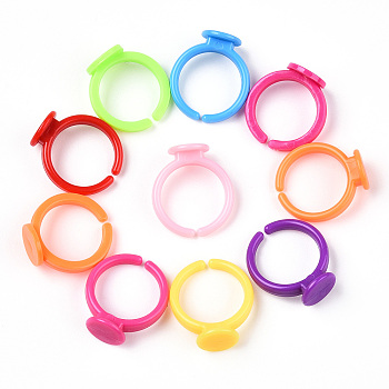 Adjustable Colorful Acrylic Ring Components, for Kids, Mixed Color, 14mm, Tray: 9mm