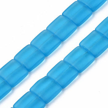 Transparent Frosted Glass Beads Strands, Square, Dodger Blue, 12x12x5mm, Hole: 0.9mm, about 50pcs/strand, 24.02 inch(61cm)