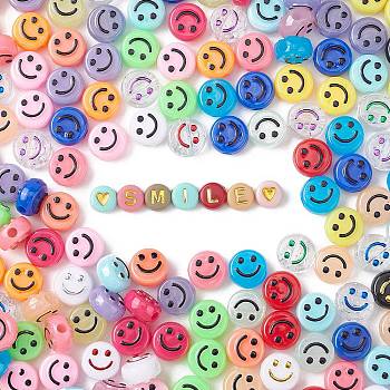 DIY Smiling Face Stretch Bracelet Making Kit, Including Flat Round Acrylic Beads, Elastic Thread, Mixed Color, Beads: 10x6mm, Hole: 2mm, 675pcs/box