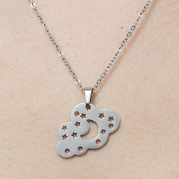 201 Stainless Steel Hollow Cloud with Star Pendant Necklace, Stainless Steel Color, 17.72 inch(45cm)