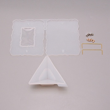 DIY Photo Frame Silicone Molds, Resin Casting  Molds, For UV Resin, Epoxy Resin Jewelry Making, with Brass & Iron Findings, White, 120x200x6.5mm, Hole: 3.5mm, Inner Diameter: 115.5x94.5mm