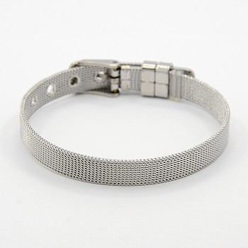 Fashionable Unisex 304 Stainless Steel Watch Band Wristband Bracelets, with Watch Band Clasps, Stainless Steel Color, 8-1/4 inch(210mm), 14x1.4mm