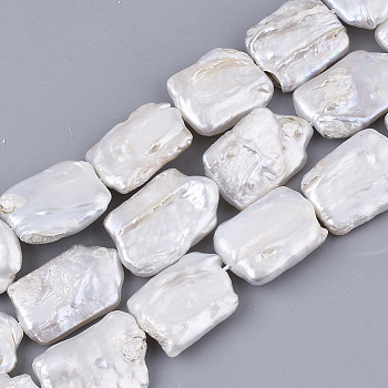 Natural Baroque Pearl Keshi Pearl Beads Strands, Cultured Freshwater Pearl, Rectangle, Seashell Color, 20~24x13~15x4~7mm, Hole: 0.6mm, about 19~21pcs/Strand, 14.57~15.35 inch(37~39cm)