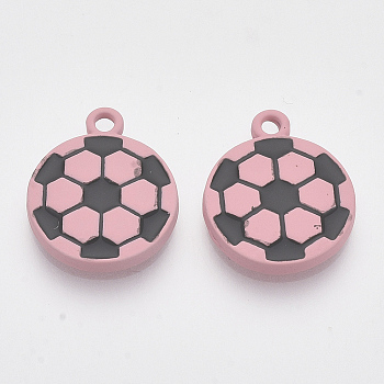 Baking Painted Alloy Pendants, Football, Pink, 18x15x2.5mm, Hole: 1.8mm