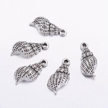 Tibetan Style Alloy Whelk/Conch Shell Pendants, Cadmium Free & Lead Free, Antique Silver, 19.3x10x4mm, Hole: 2mm, about 555pcs/500g