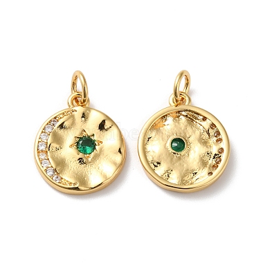 Real 18K Gold Plated Flat Round Brass+Cubic Zirconia Pendants